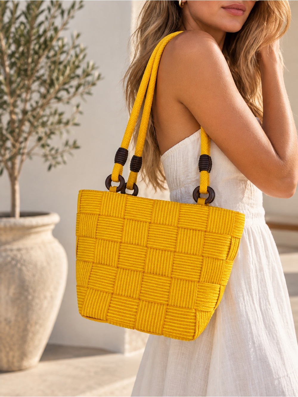 Vintage M&G Bertini Yellow Basketweave Purse Made in Italy NWT